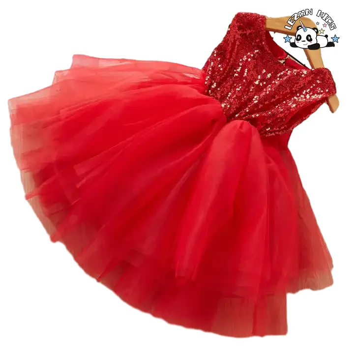 LEZONKIDS - Vestido de Princesa para Meninas, Vestidos de Boutique Infantil de Verão com Lantejoulas, Morangos, Laço Fofo e Tutu